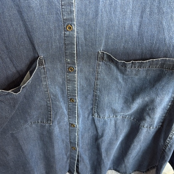 Eileen Fisher Dress Midnight Blue Denim Cotton Blend Mandarin Collar Medium - Picture 2 of 5